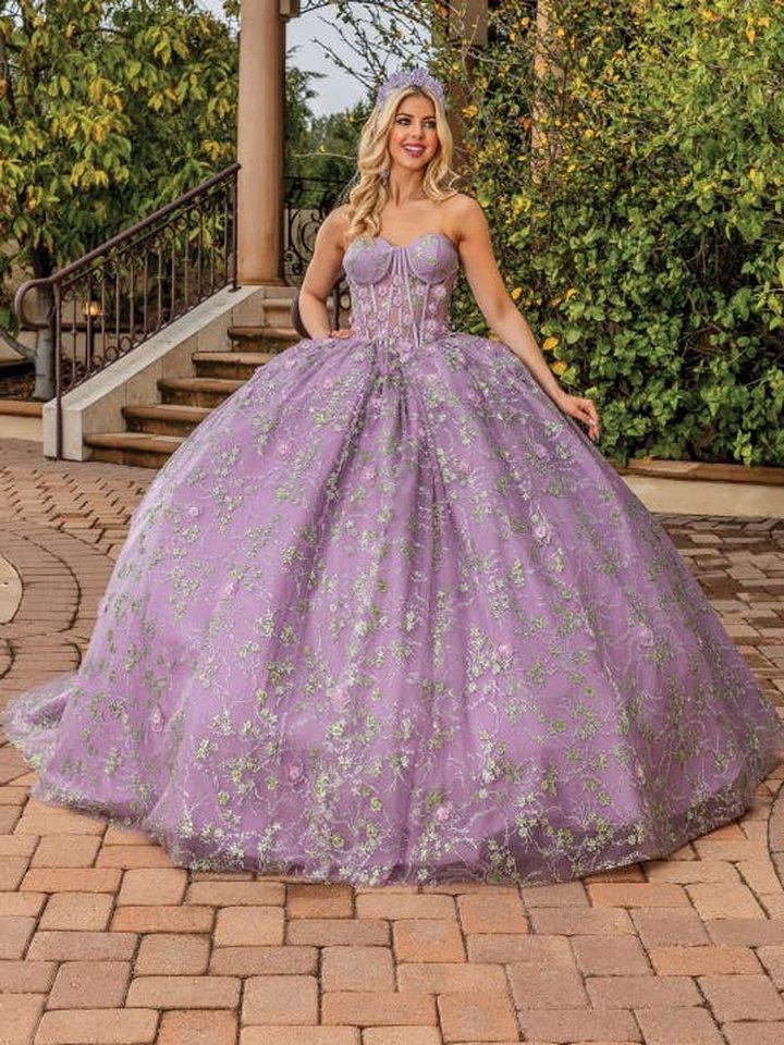 Lilac glitter tulle quinceañera ballgown with corset bodice